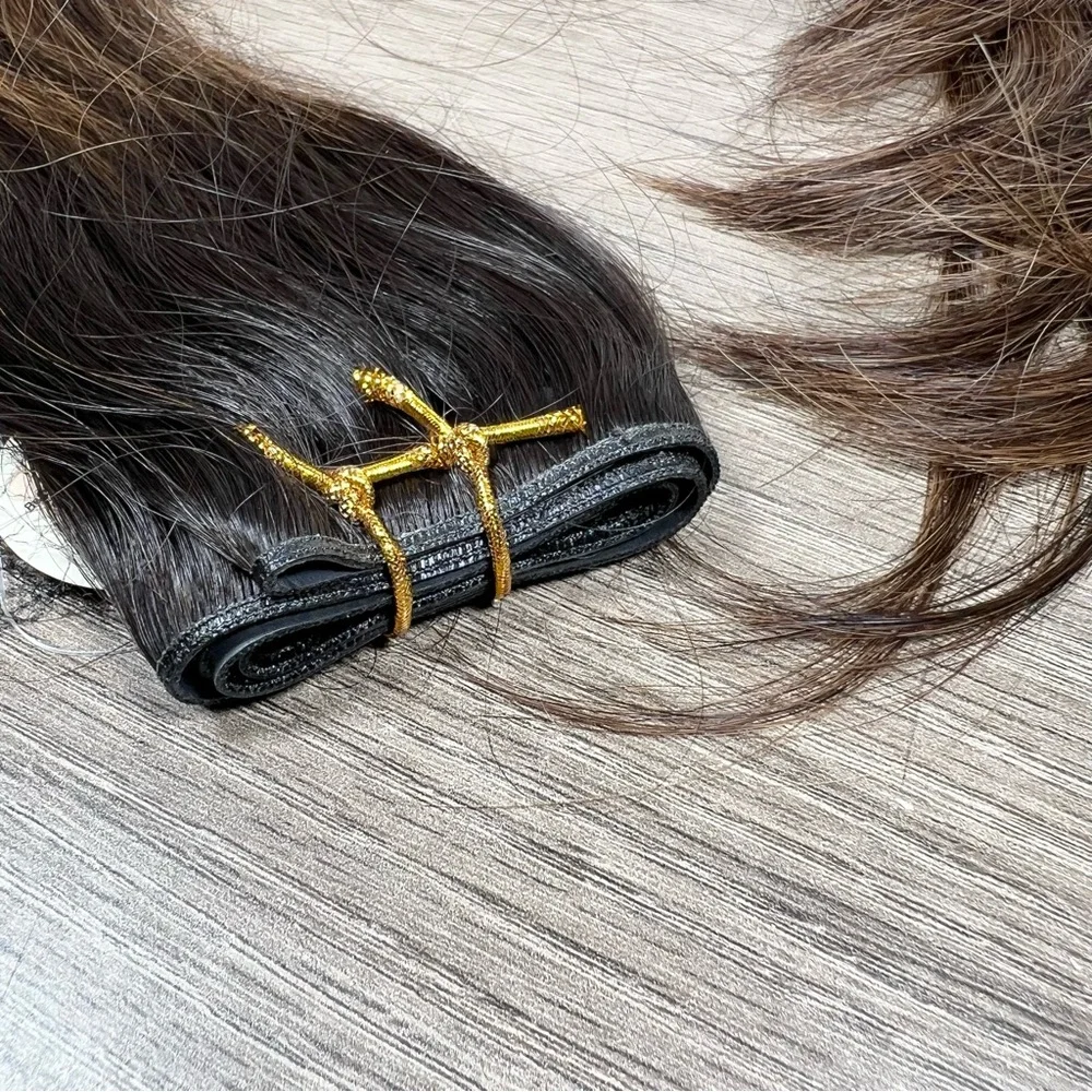 Dark Brown Chestnut Brown Human Hair Butterfly Weft 20 Inch Hair Extensions